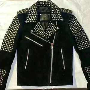 Black suede studded moto jacket